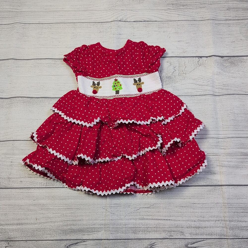 6/9m Mud Pie Smocked Holiday Dress